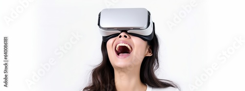 Illustration of a person wearing a virtual reality VR headset, AI Generated.