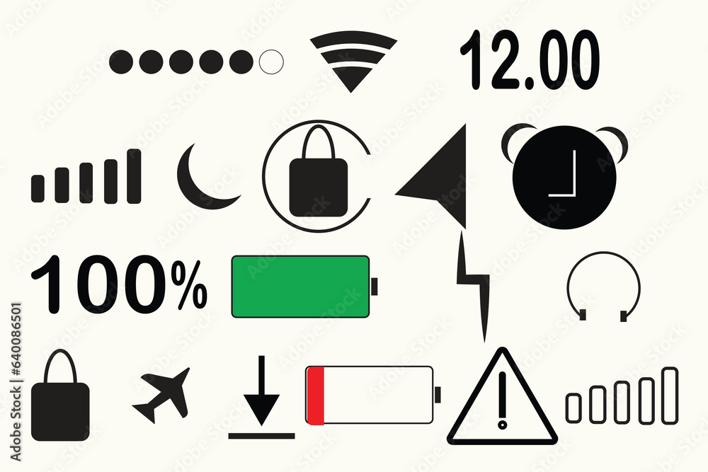 Icons for phone status bars cellular icon UI design package icon status bars Icons for battery