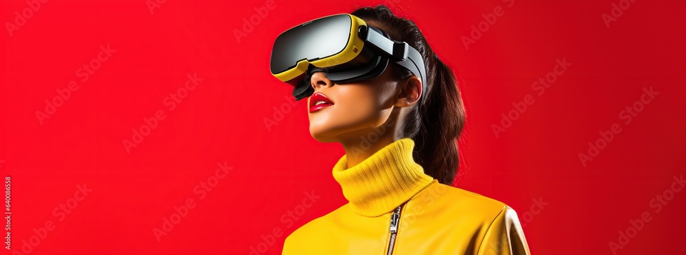 Illustration of a person wearing a virtual reality VR headset, AI Generated. Illustration of a person wearing a virtual reality VR headset, AI Generated.