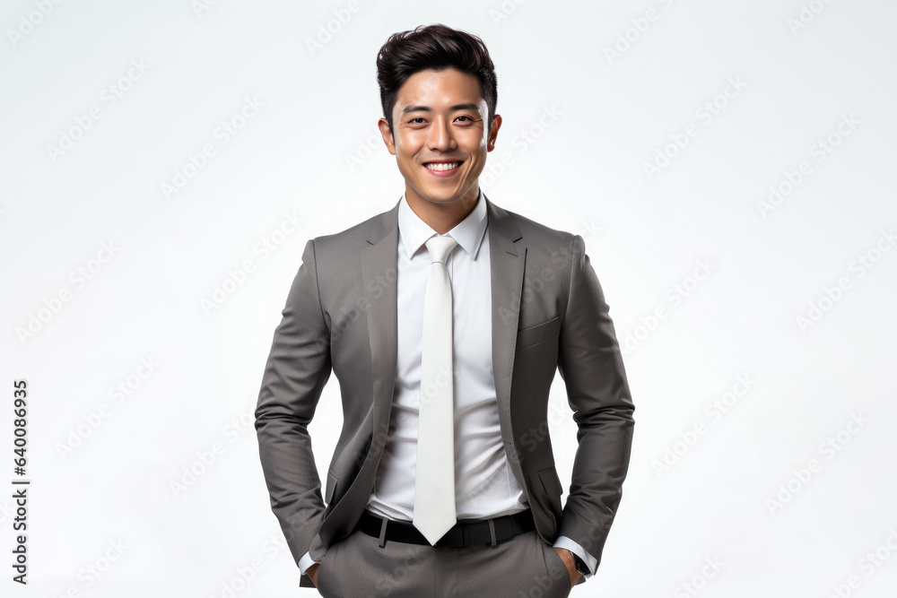 Fototapeta premium Young handome asian businessman smiling isolated in studio , Created with Generative Ai Technology