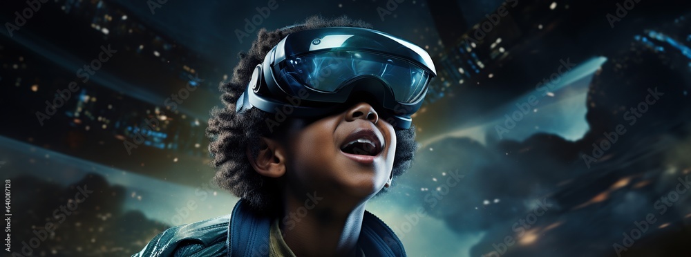 Illustration of a person wearing a virtual reality VR headset, AI Generated. Illustration of a person wearing a virtual reality VR headset, AI Generated.