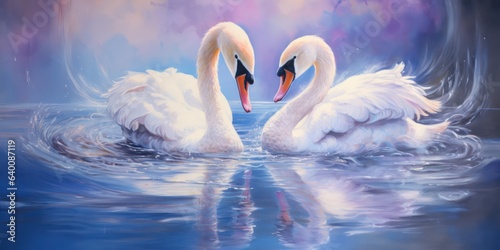 Fototapeta Naklejka Na Ścianę i Meble -  illustration of swans, oil Painting, generative AI