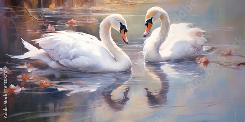 illustration of swans, oil Painting, generative AI
