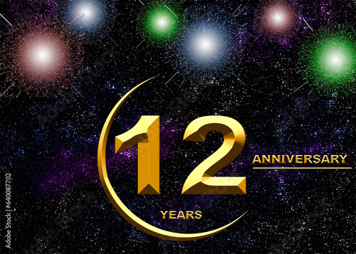 12 anniversary. golden numbers on a festive background. poster or card for anniversary celebration, party