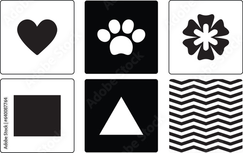 Infant Visual Stimulation Patterns, Black and white flash card with high contrast for baby vector