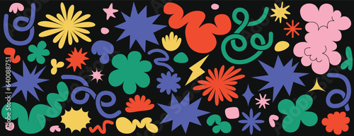 abstract shapes sticker pack. Flower and cloud shapes geometric abstract sticker pack. in trendy retro 90s 00s cartoon style.