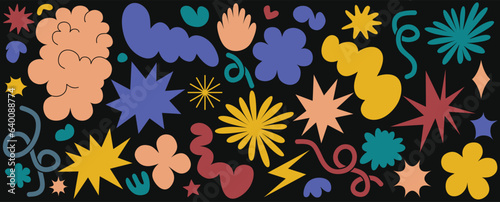 abstract shapes sticker pack. Flower and cloud shapes geometric abstract sticker pack. in trendy retro 90s 00s cartoon style.