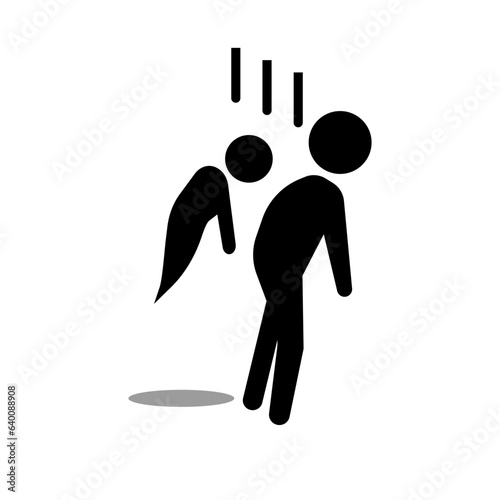 Person possessed by spirit in the back and not feeling well silhouette icon. Vector.