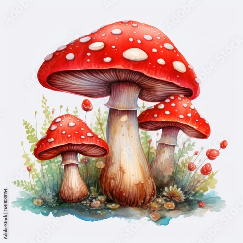 Bright Watercolor Mushroom Clipart AI Generated