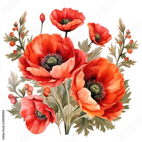 Colorful Watercolor Poppies Bouquets and Flowers Clipart AI Generated