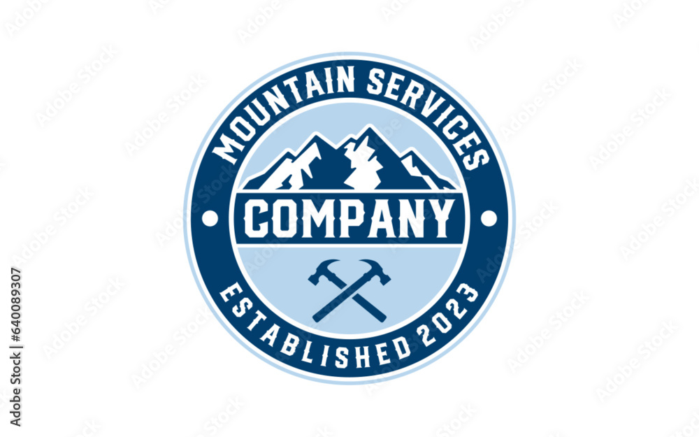 Mountain logo travel emblems. Camping outdoor adventure emblems, badges and logo patches. Mountain tourism, hiking. Forest camp labels in vintage style