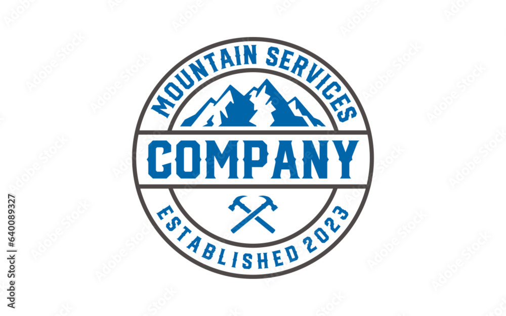 Mountain logo travel emblems. Camping outdoor adventure emblems, badges and logo patches. Mountain tourism, hiking. Forest camp labels in vintage style