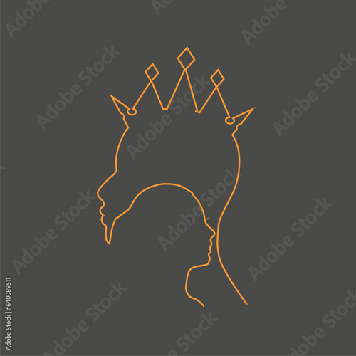 Woman and man head outline silhouettes. King and common woman. Young couple