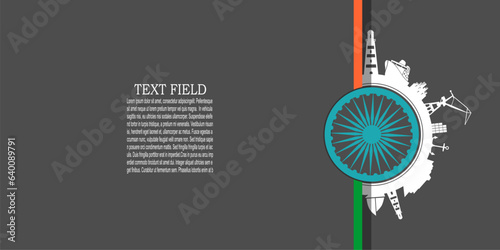 Circle with sea shipping and travel relative silhouettes. Objects located around the circle. Industrial design background. Flag of India