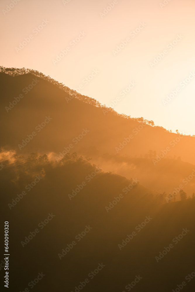 Little Adam's Peak landscape during a stunning sunrise in Ella, Sri Lanka
