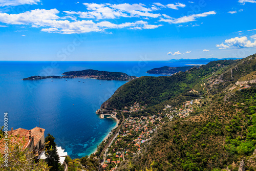 View of the Mediterranean coastline from the top of the Eze village in French Riviera, France © olyasolodenko