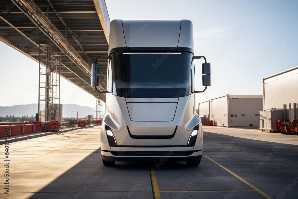Front view of self-driving electric truck Front view of self-driving electric truck