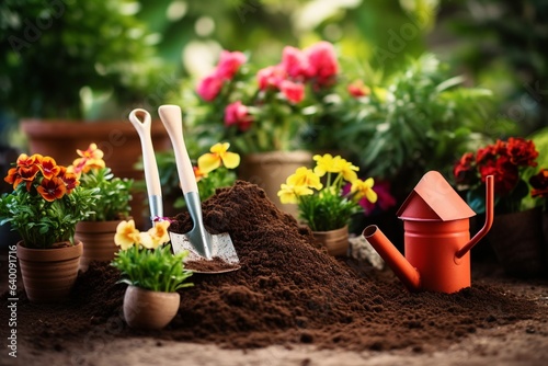 Gardening Tools and Plants. Spring Garden Works Concept