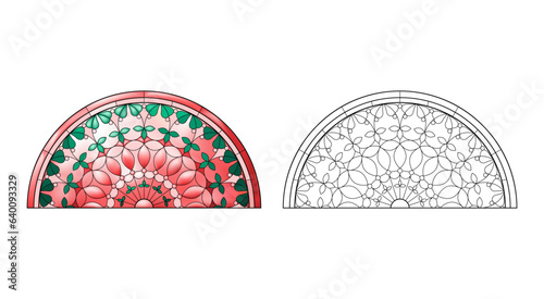 Worksheet with Stained Church glass in red gradient colors.