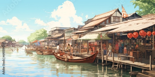 illustration of floating market, generative AI