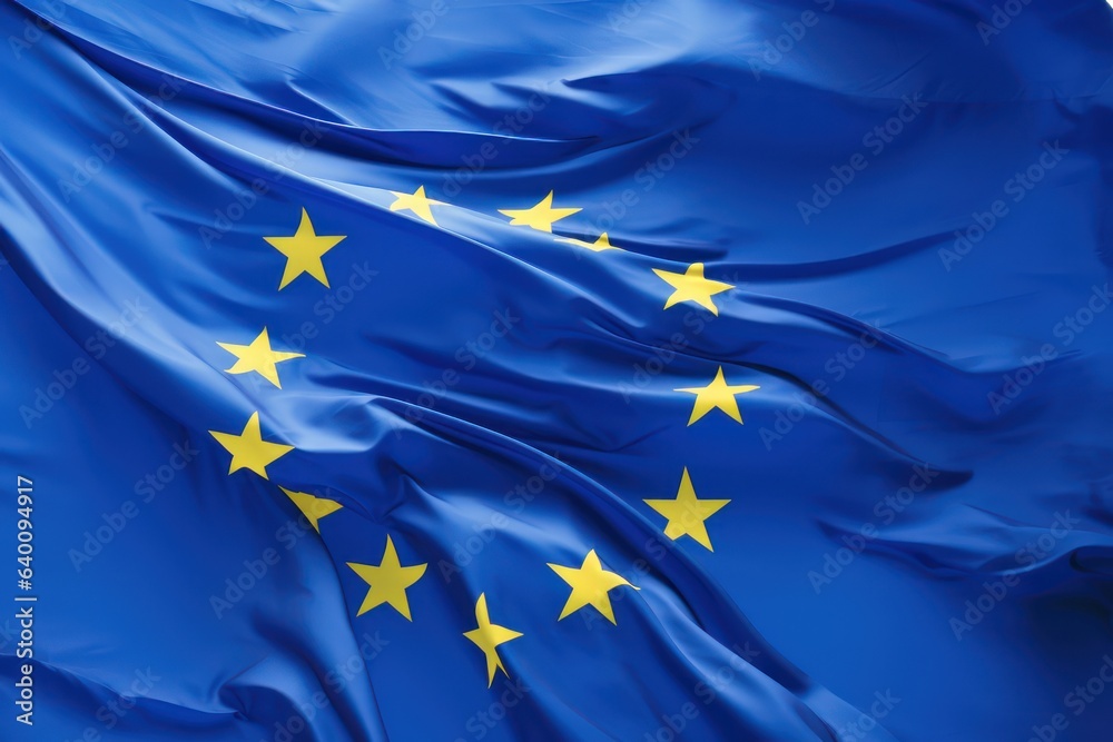 Euro Union flag background with cloth texture. European Union flag on sky background. Euro Union flag background with cloth texture. European Union flag on sky background.