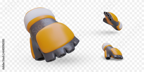 Realistic mixed martial arts gloves. Shingarts. Glove with cut fingers, mittens. Isolated vector image. Icons for MMA website, application. Object shown by different sides