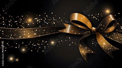 Golden and black ribbon elements with glitter light effects and bokeh decoration.