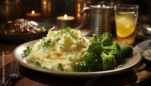 mashed potatoes with broccoli photo