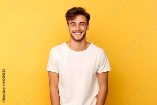 Cheerful young man in white t-shirt