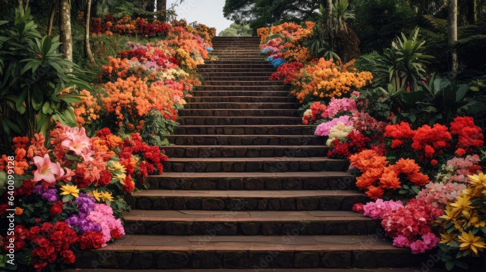 beautiful steps with alleys of flowers