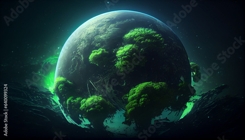 Green planet earth and Green planet concept, earth in space Ai generated image  