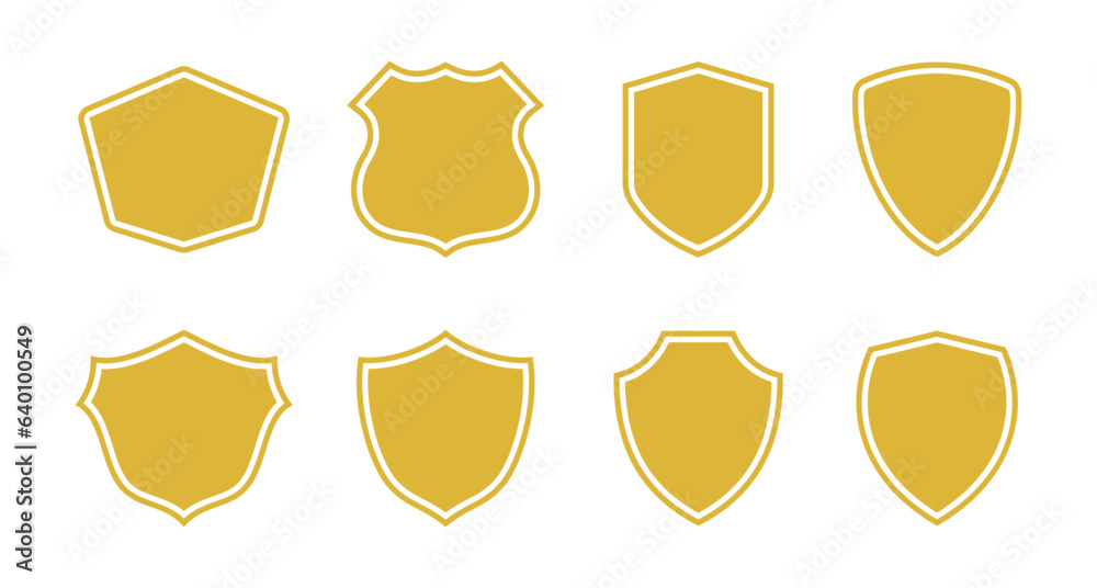 Gold shield vector logo design template illustration in white ...