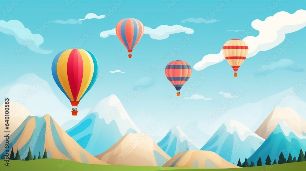 Obraz premium Colorful hot air balloons floating over mountains 