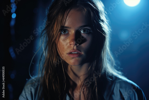 Wallpaper Mural cinematic, full shot body image, teenage girl in the dark, moon light, scene of horror, ai generated Torontodigital.ca