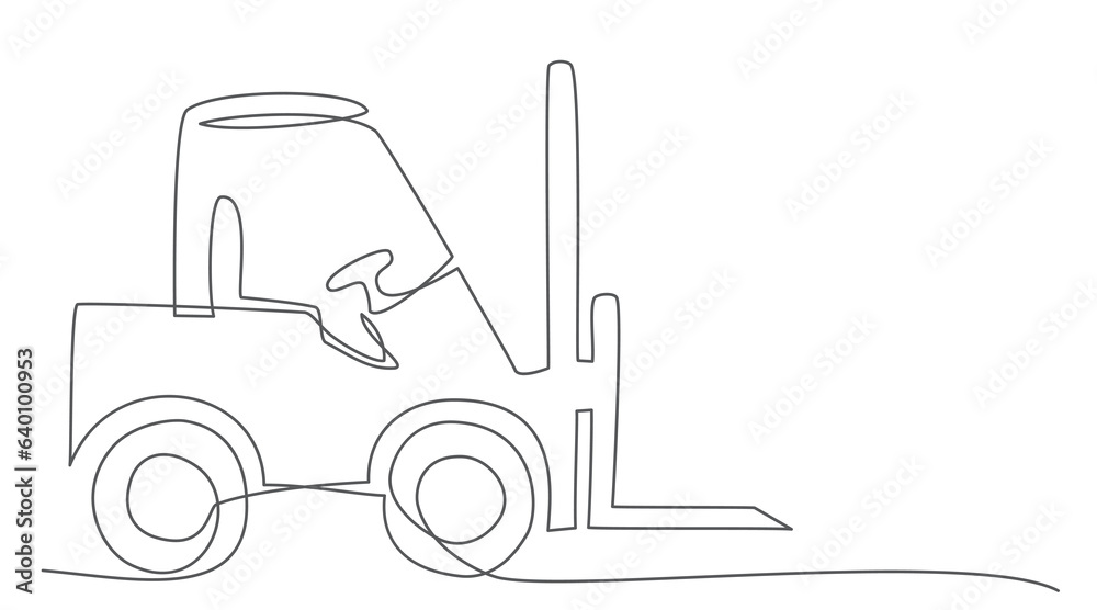 Naklejka premium Forklift One line drawing isolated on white background