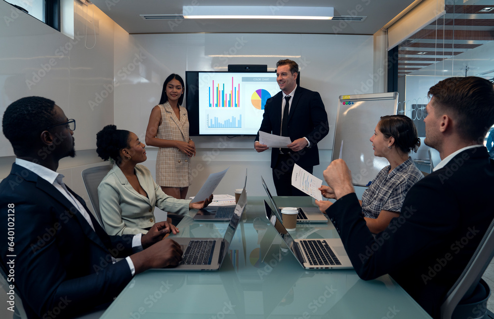 six business people working at office six business people working at office