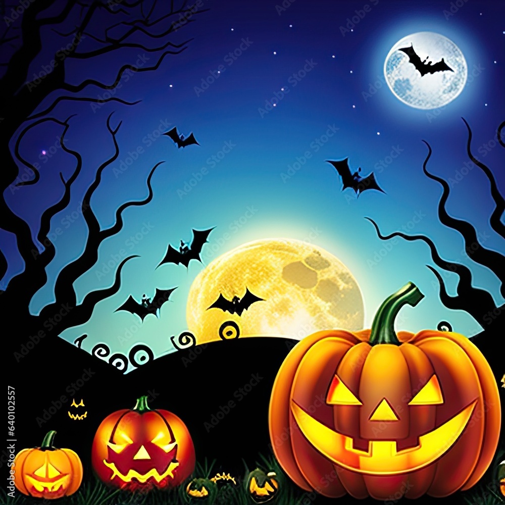 Happy Halloween party poster set. Drawing placards with old mansion, graveyard and pumpkin background. Art cover horror night. October 31 holiday evening promotional artwork.