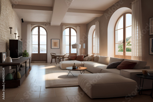 Mediterranean style interior of living room in luxury house.