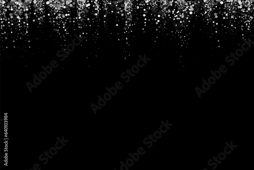 Falling shiny confetti. Vector silver dust on a black background. Background for wedding invitations, holiday posters, Christmas and greeting cards.