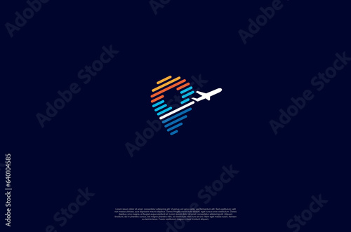 Map location pin pointer map and air Travel agency modern color holiday, vacation travel check business logo. transport, logistics delivery logo design