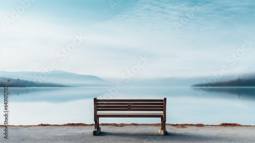 A serene lakeside scene with a copy space background 
