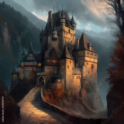 Illustration of a beautiful view of a medieval castle photo