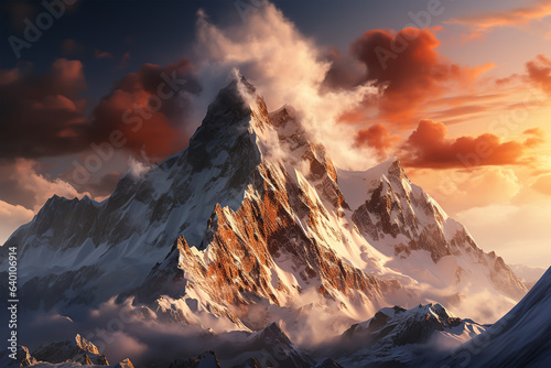 A mountain in the clouds with the word mount everest on the top. Generative ai