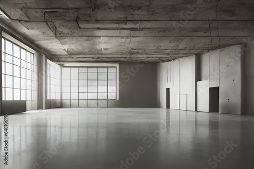 dark empty space, dark concrete floor, no walls, cenital perspective. Generative AI 