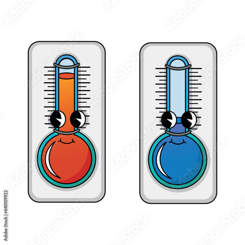 Funny groovy retro clipart meteorological thermometers . Characters meteorological thermometers in 70s cartoon style. Vector illustration isolated on white background