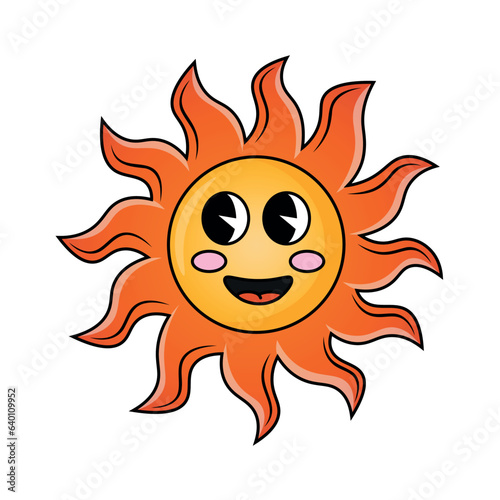 Funny groovy retro clipart sun. The character of the sun in the cartoon style of the 70s. Vector illustration isolated on white background