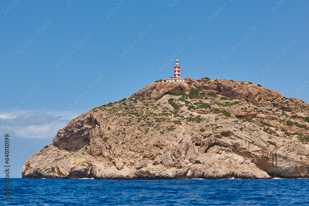 Picturesque lighthouse in Cabrera island. Mediterranean shoreline. Balearic islands. Spain