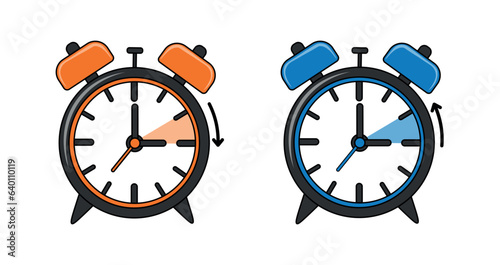 The clock changes to summer and winter time. Vector illustration isolated on white background