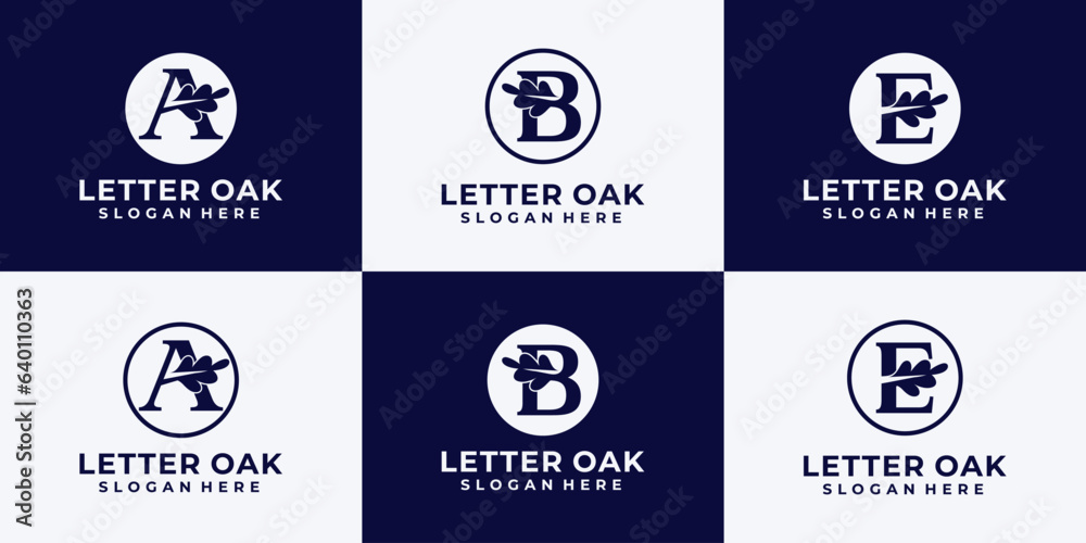 Letter alphabet combine with oak leaf logo design inspiration