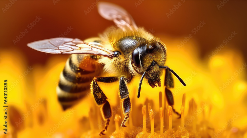 Closeup of a bee. Ai Generative illustration Closeup of a bee. Ai Generative illustration